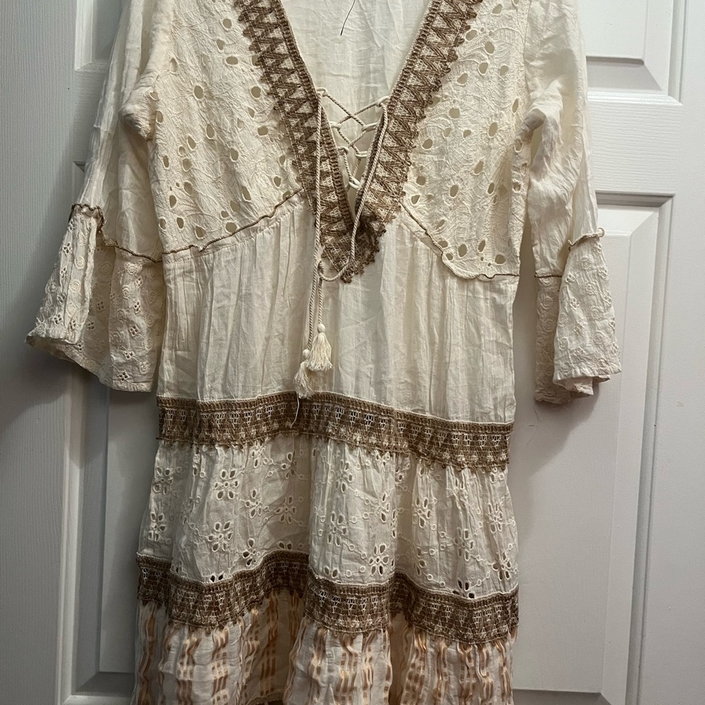 Bohemian Lace-Up Cream Dress